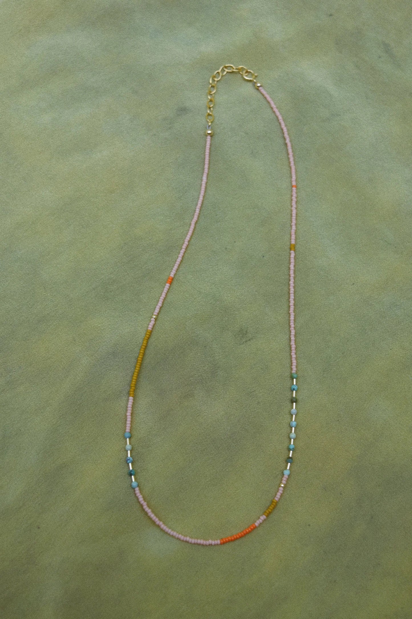 Beaded Necklace-Blush with Turquoise
