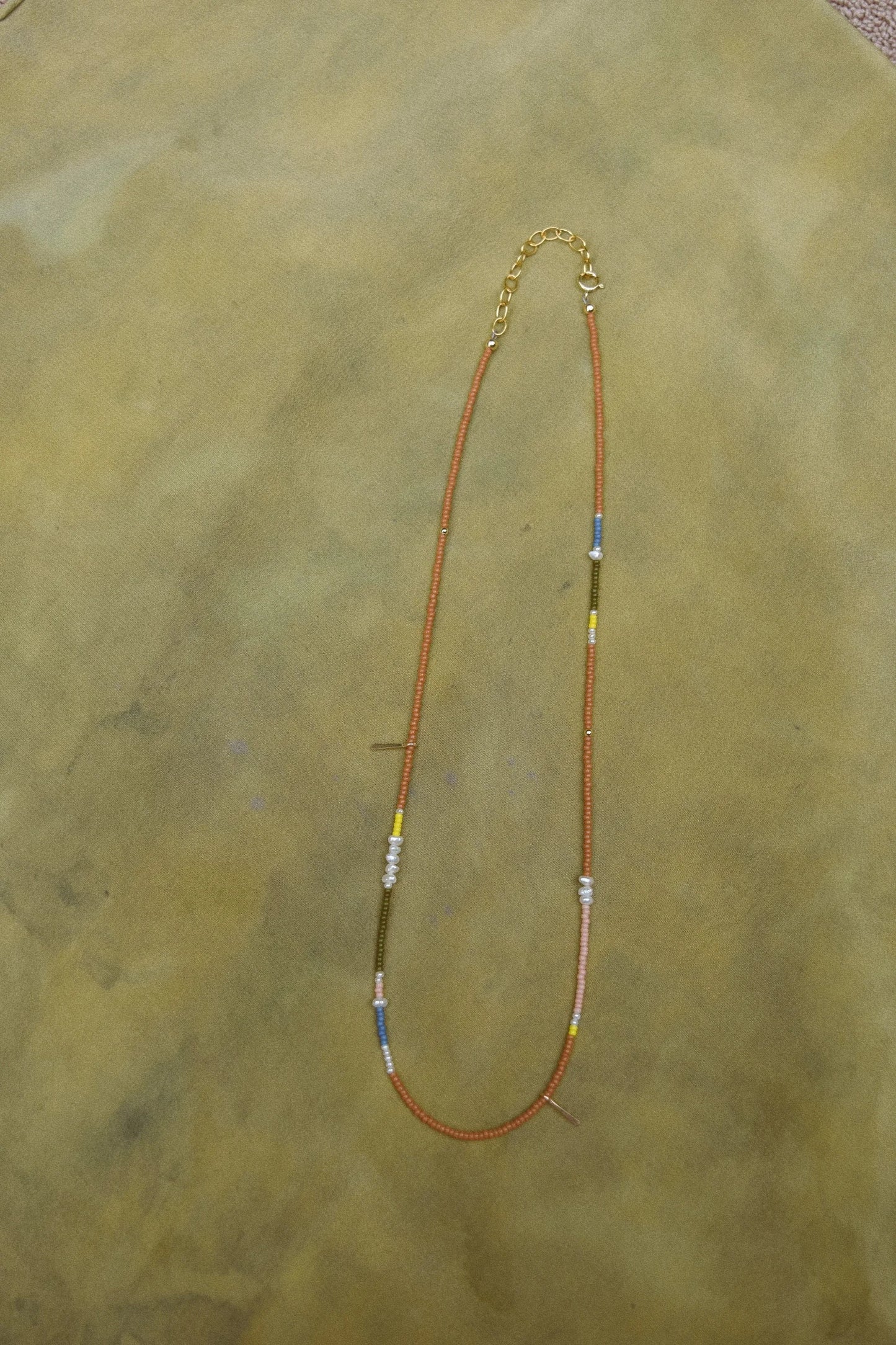 Beaded Necklace- Peach with Freshwater Pearls