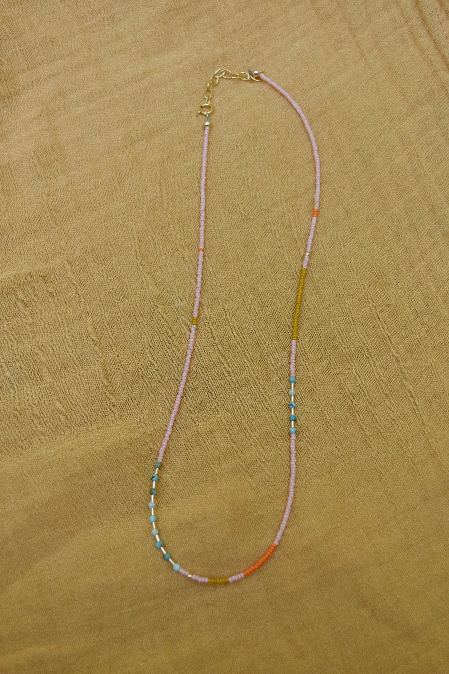 Beaded Necklace-Blush with Turquoise