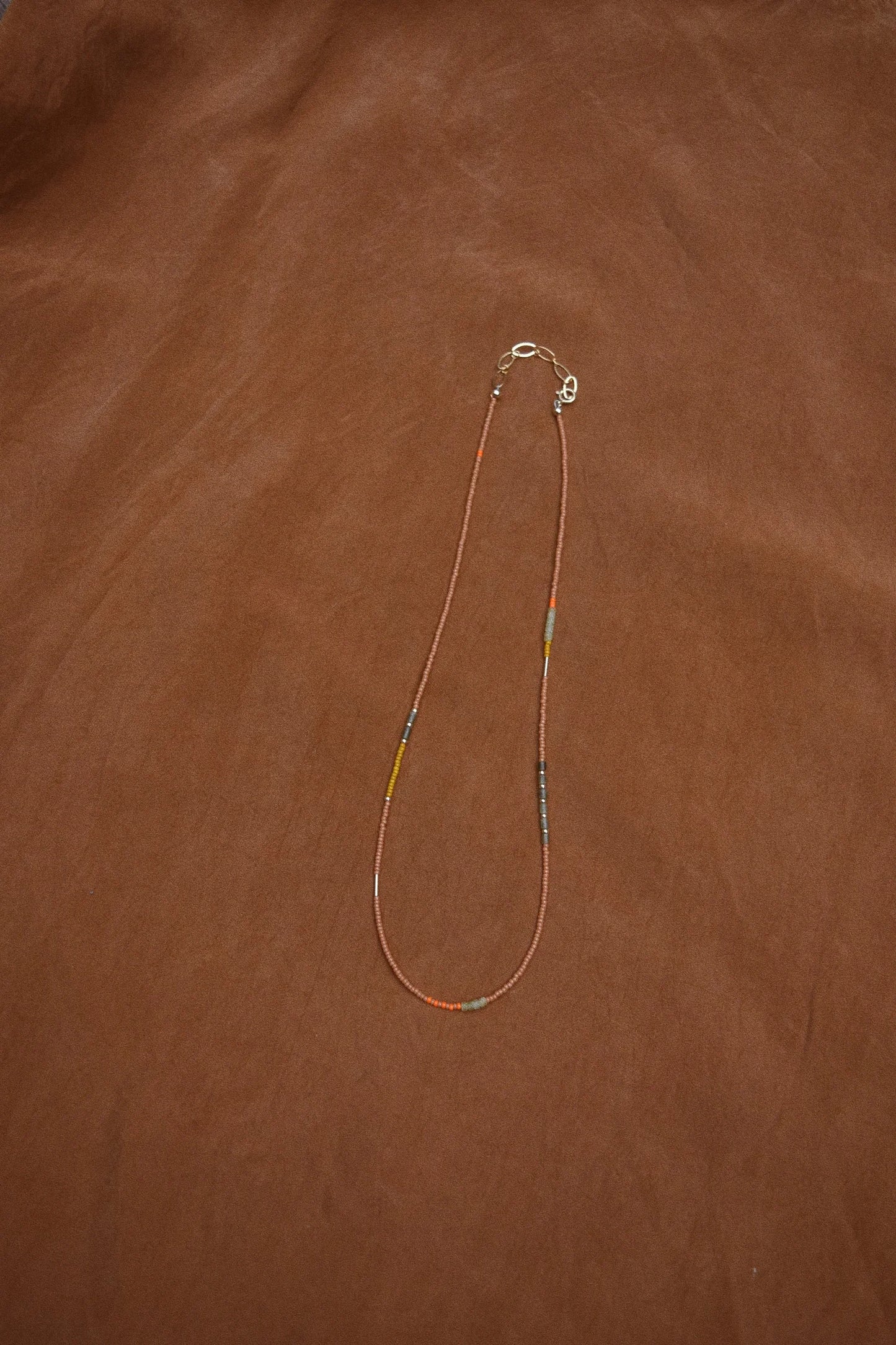 Beaded Necklace- Peach with Jade
