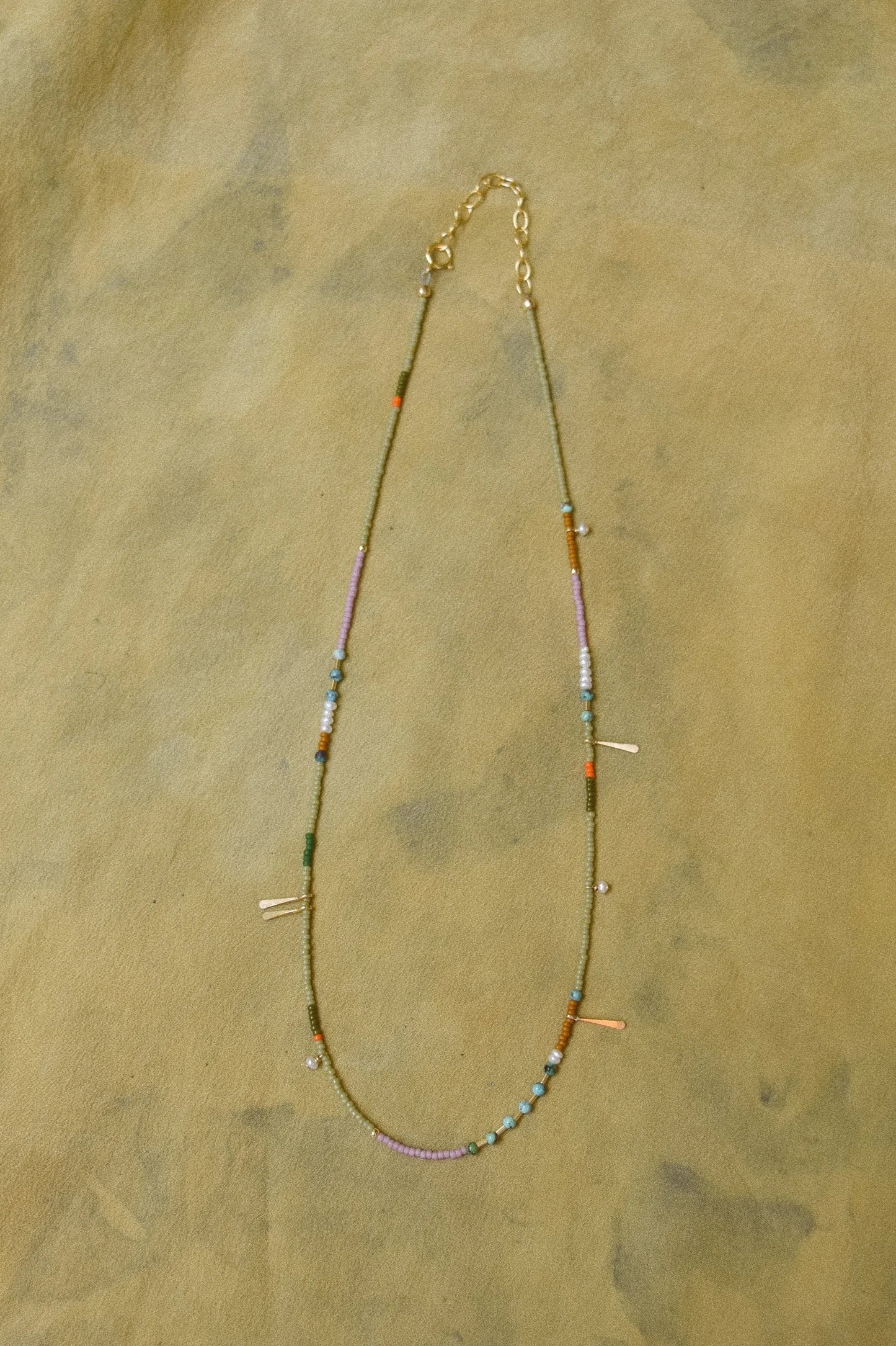 Beaded Necklace- Sage with turquoise and pearls