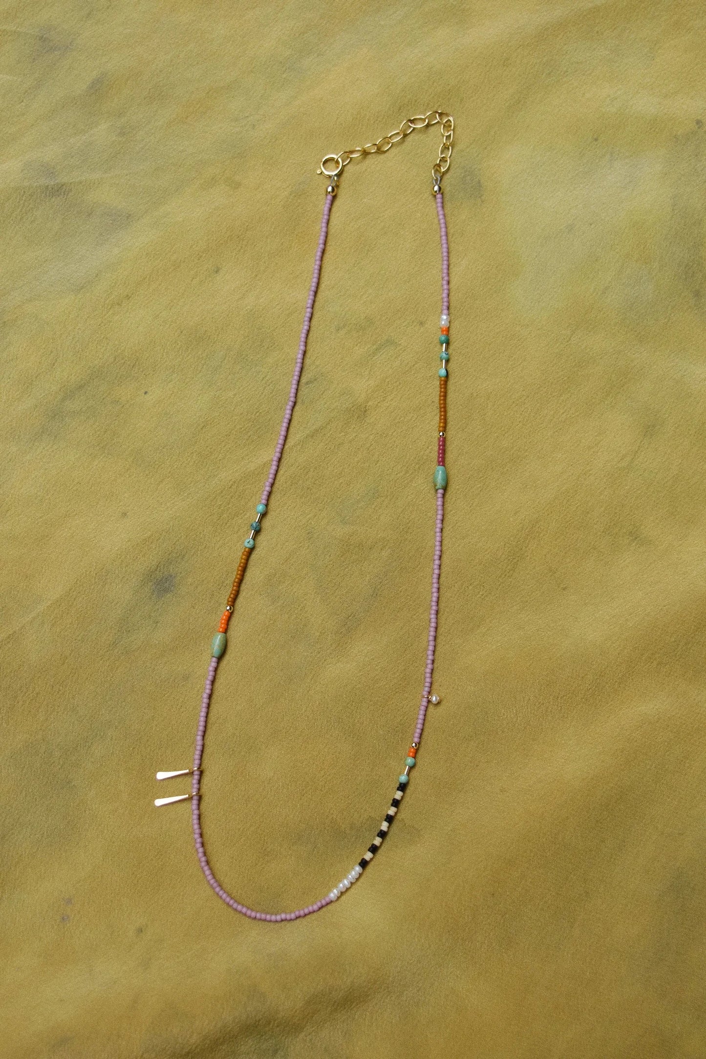 Beaded Necklace- Lilac with turquoise and pearls