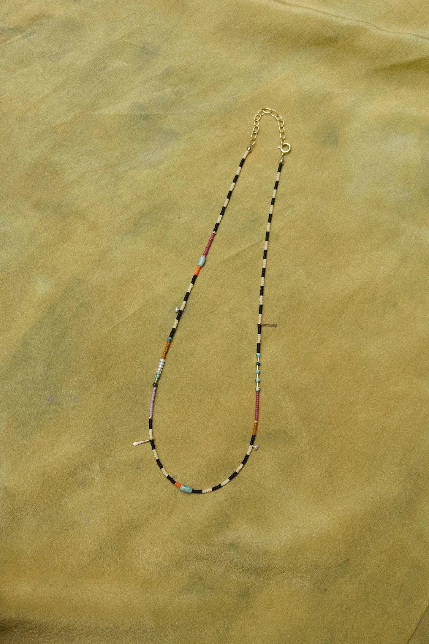 Beaded Necklace- Stripes with Pearls and Turquoise