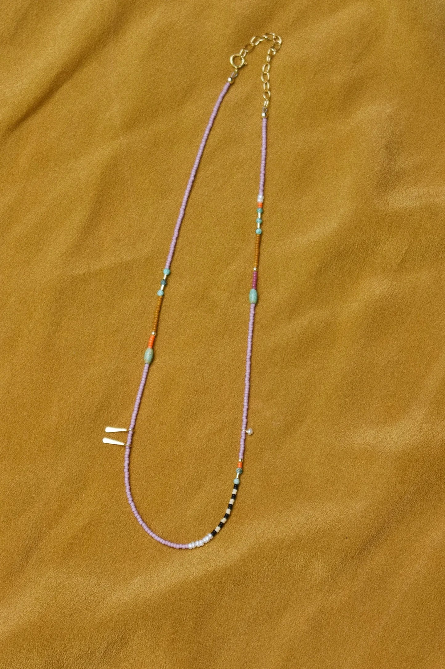 Beaded Necklace- Lilac with turquoise and pearls
