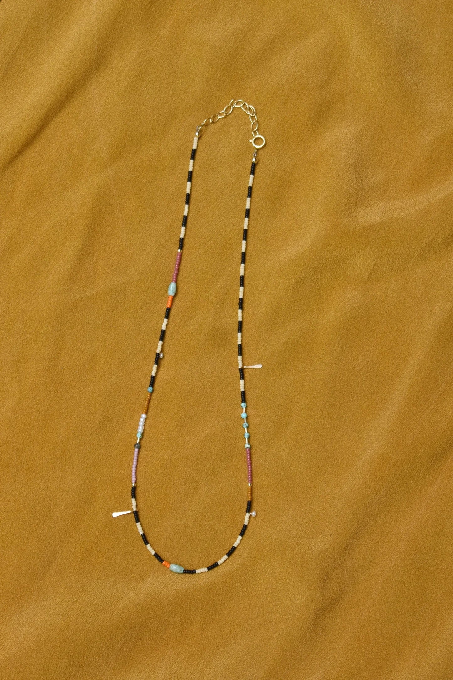 Beaded Necklace- Stripes with Pearls and Turquoise