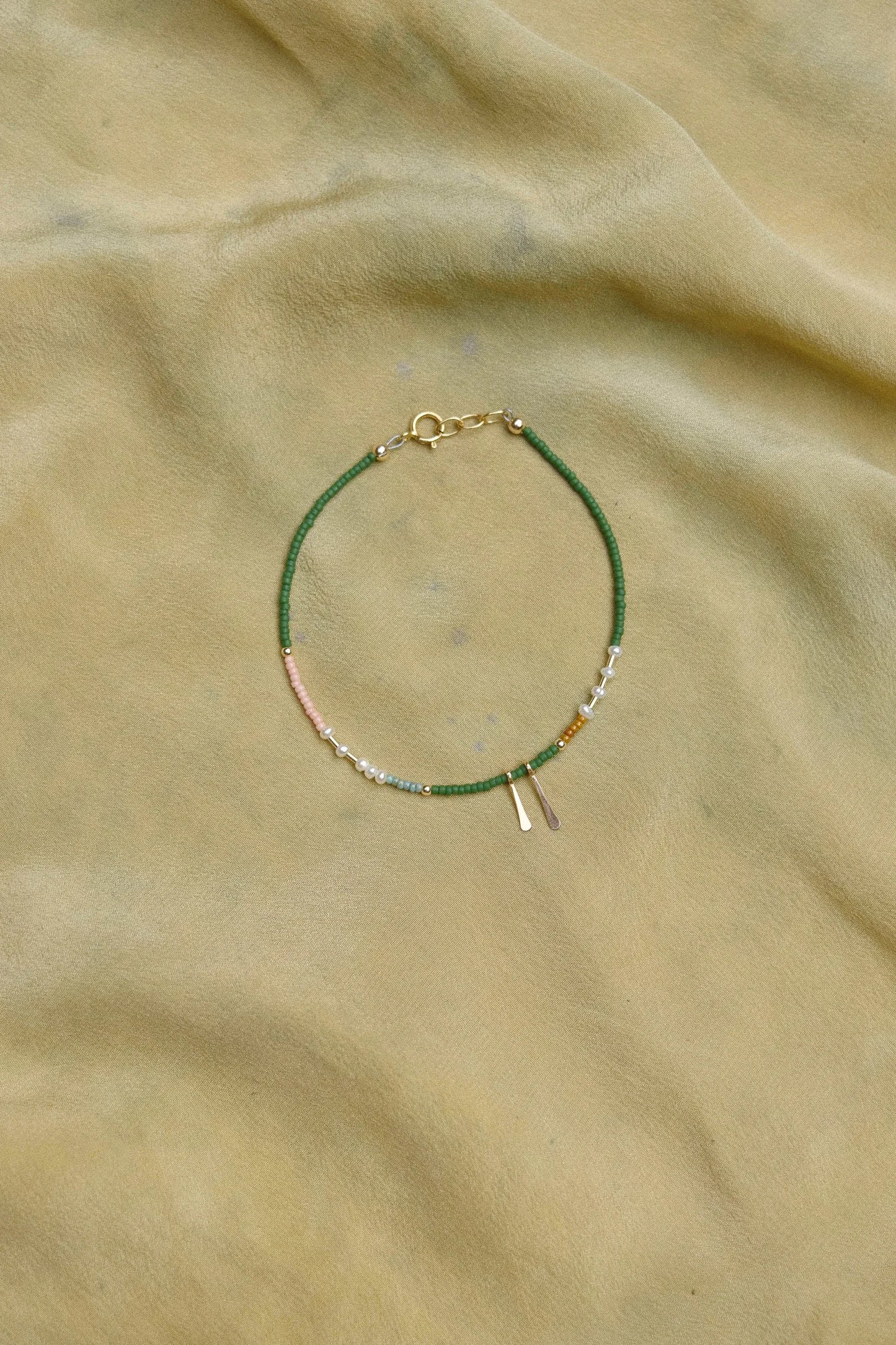 Beaded Bracelet or Anklet- Emerald with Pearls