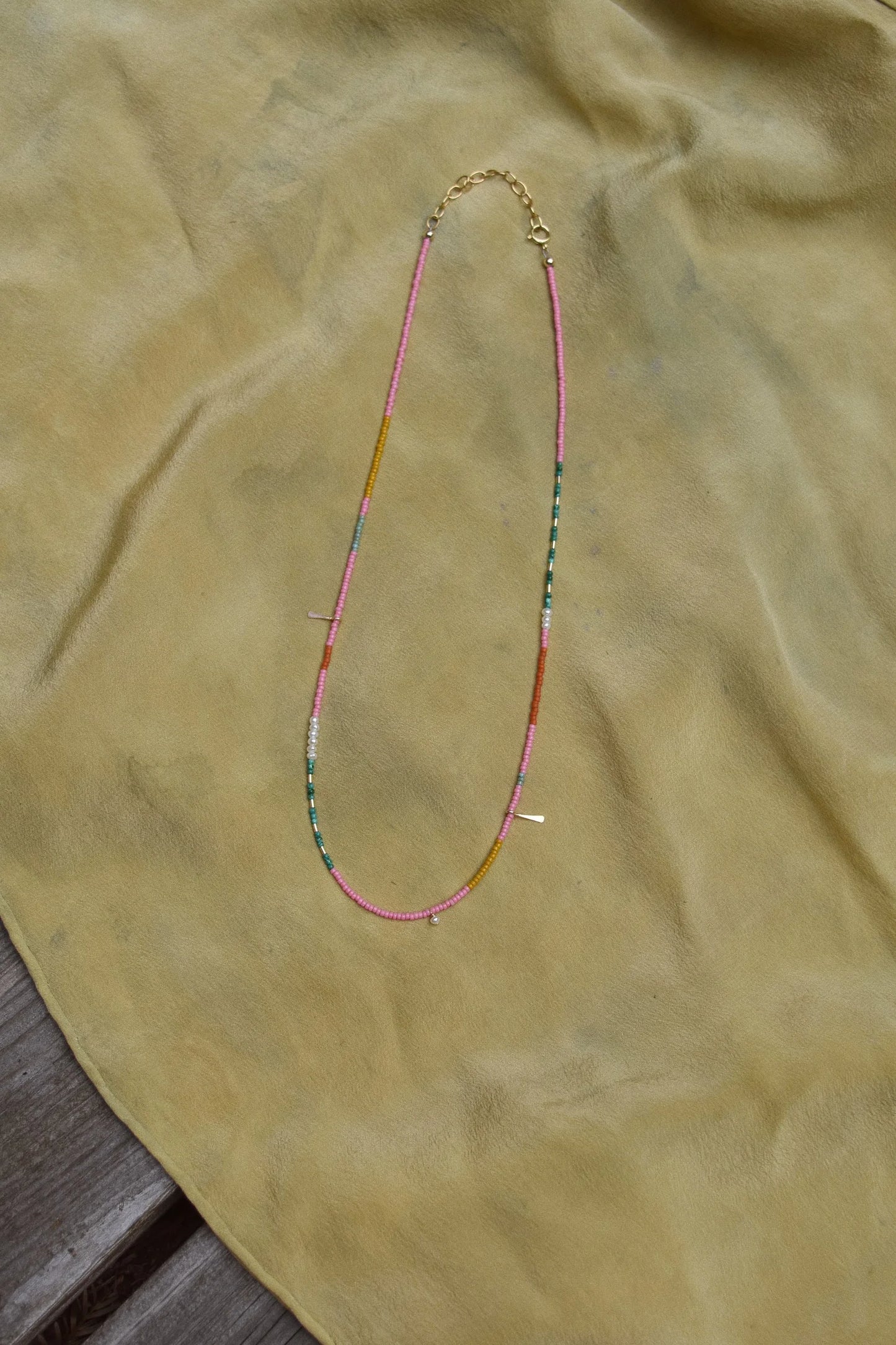 Beaded Necklace- Pink with Malachite