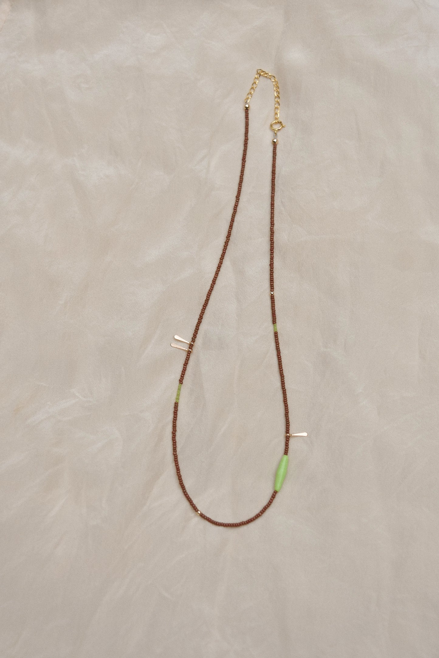 Antique Beaded Necklace- Brown with green