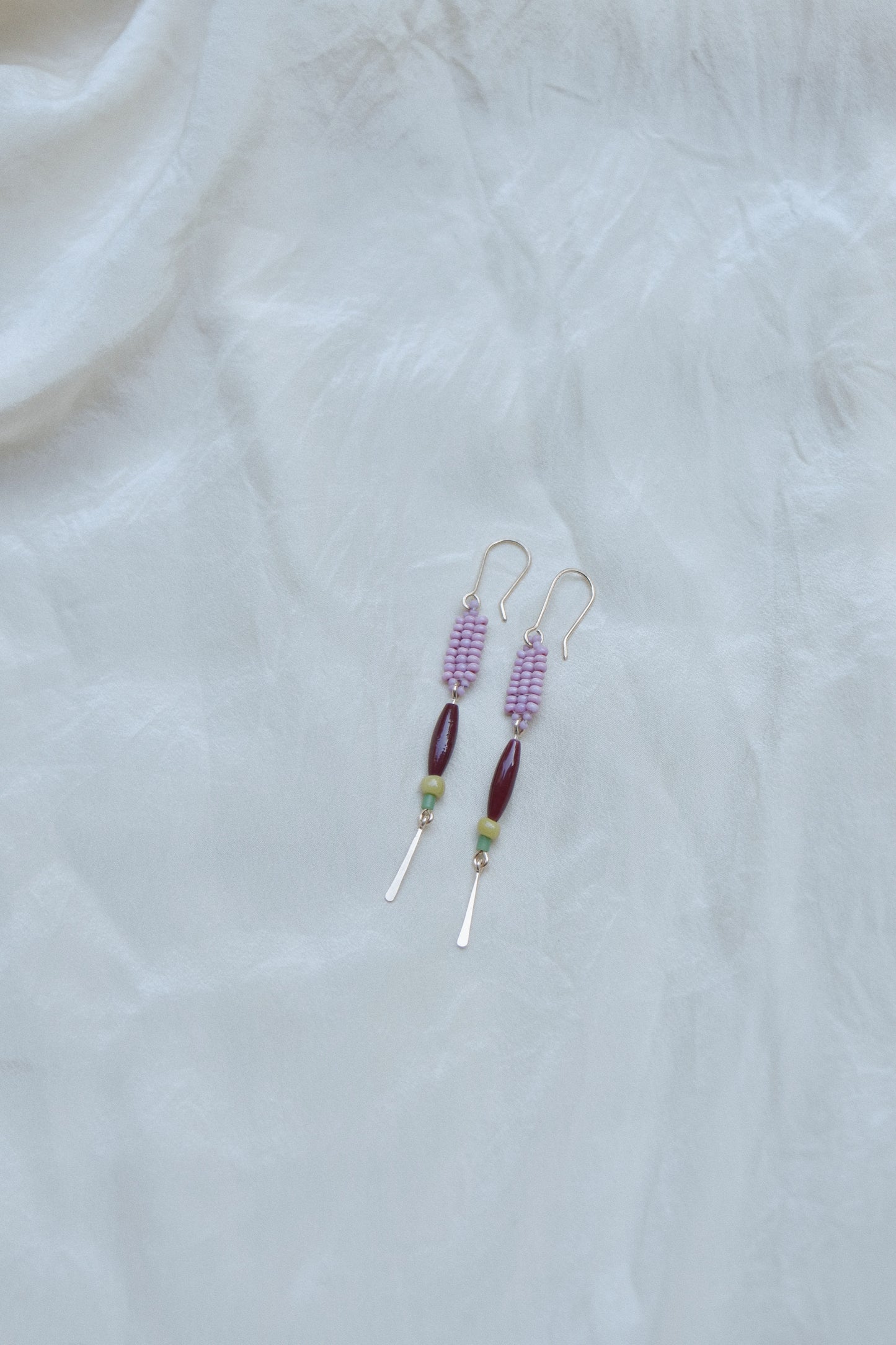 Antique Beaded Earrings-Lilac