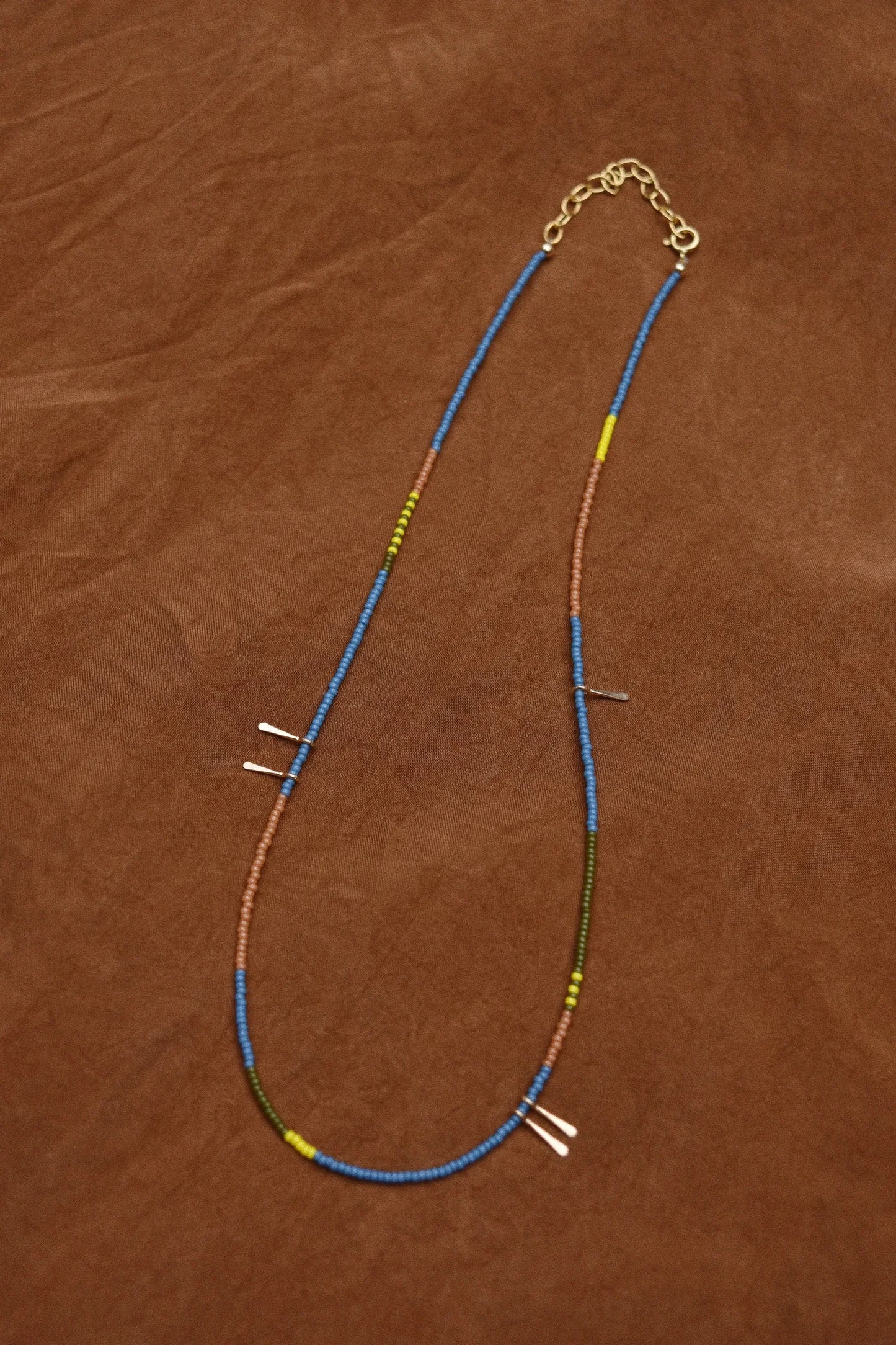 Beaded Necklace- Blue with Gold accents