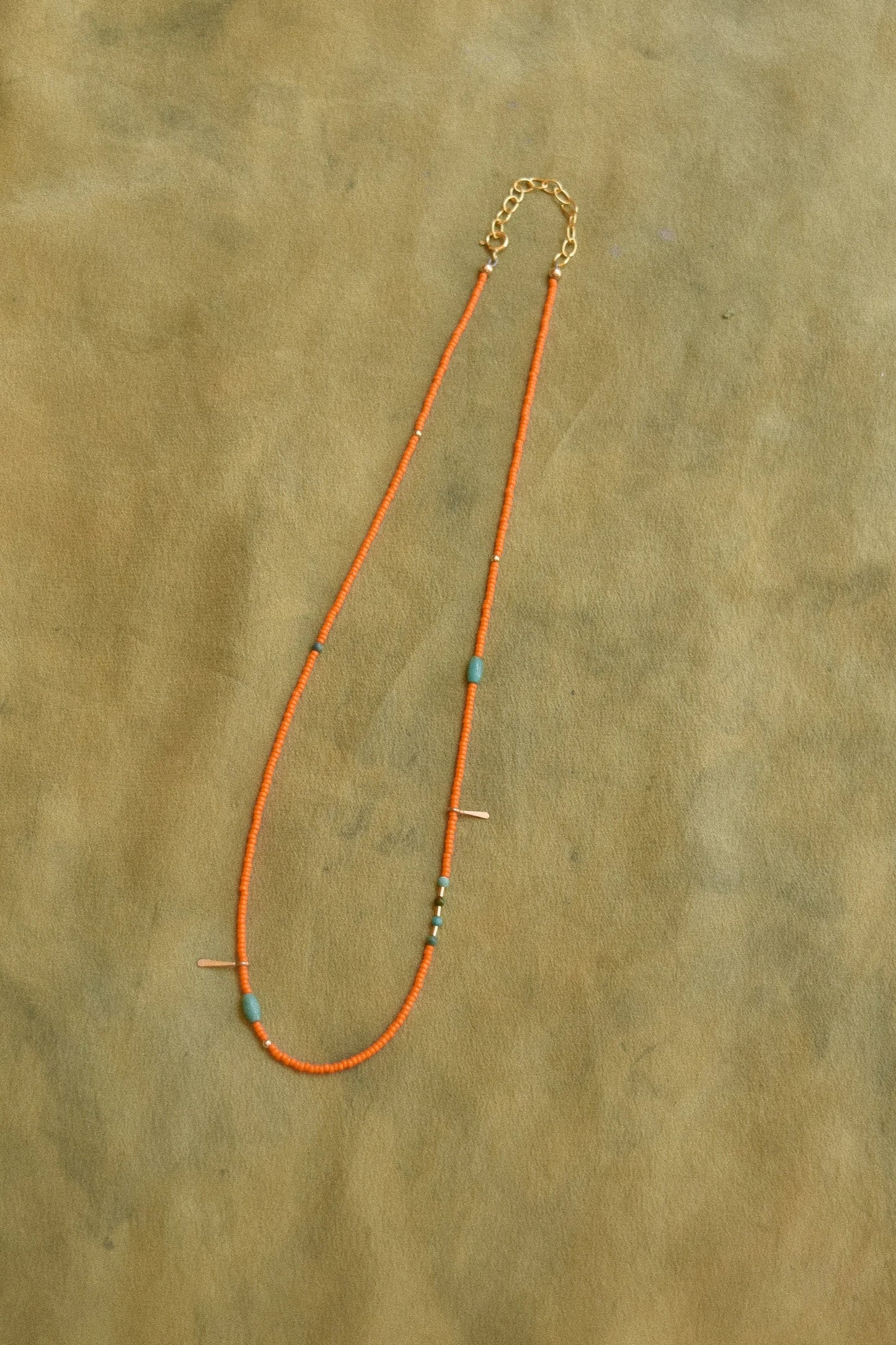 Beaded Necklace- Orange with Turquoise