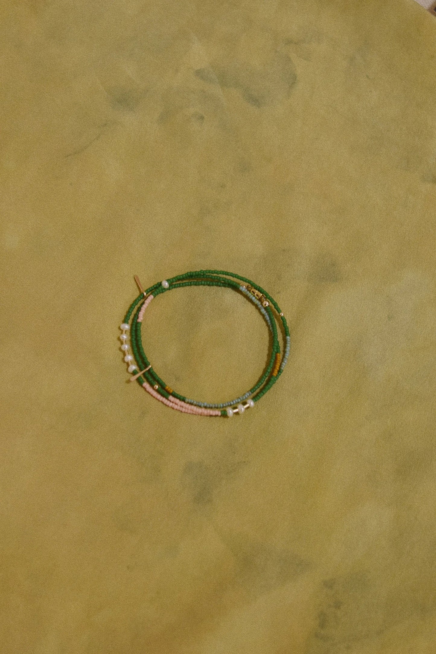 Wrap Bracelet- Emerald with freshwater pearls