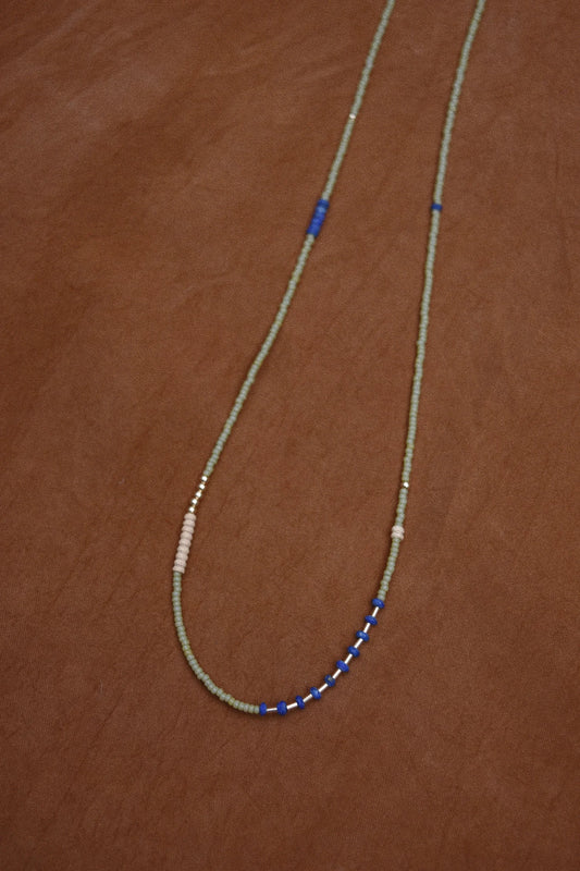 Beaded Necklace- Sage with Lapis