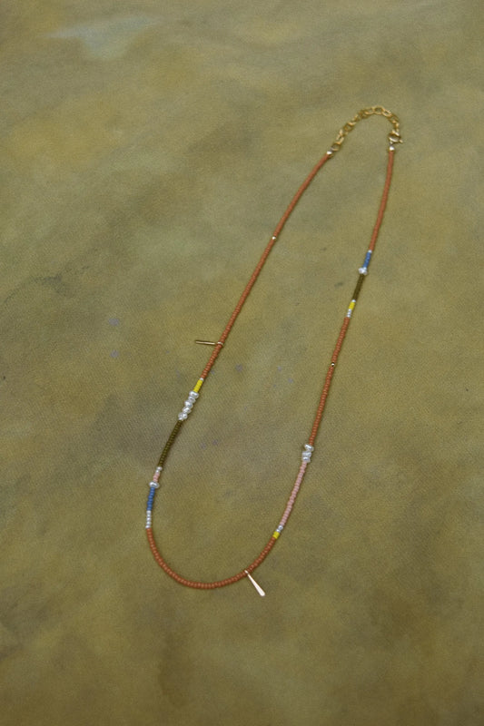 Beaded Necklace- Peach with Freshwater Pearls