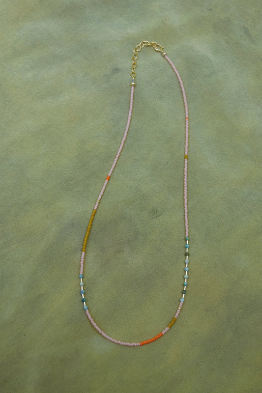 Beaded Necklace-Blush with Turquoise
