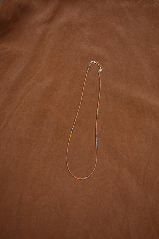Beaded Necklace- Peach with Jade