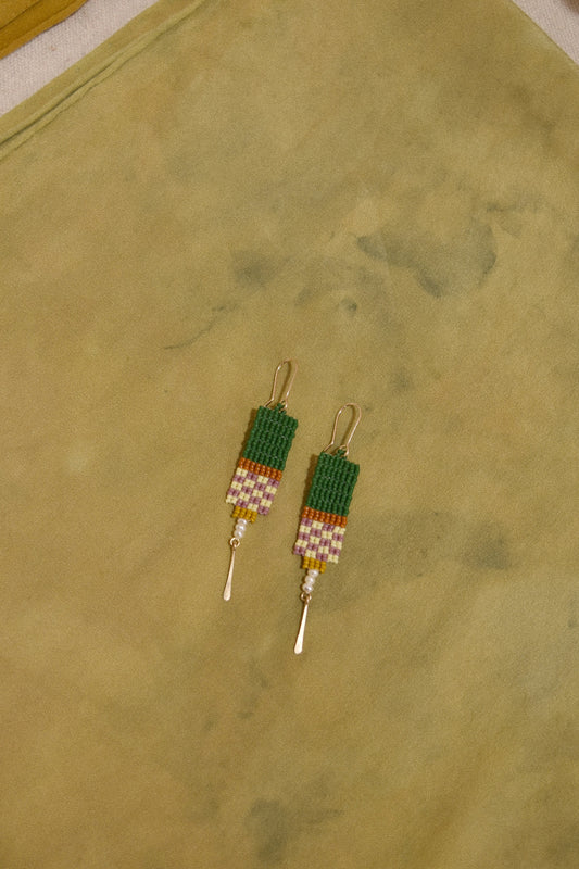 Checker Earrings- Emerald