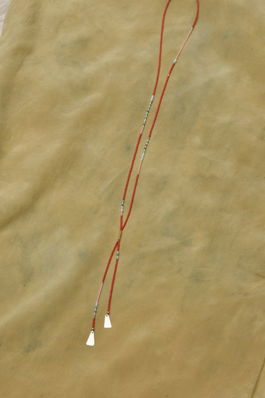 Beaded Bolo- Cherry with Turquoise and Pearls