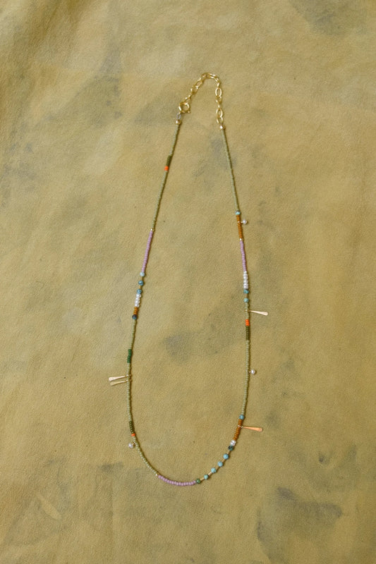 Beaded Necklace- Sage with turquoise and pearls