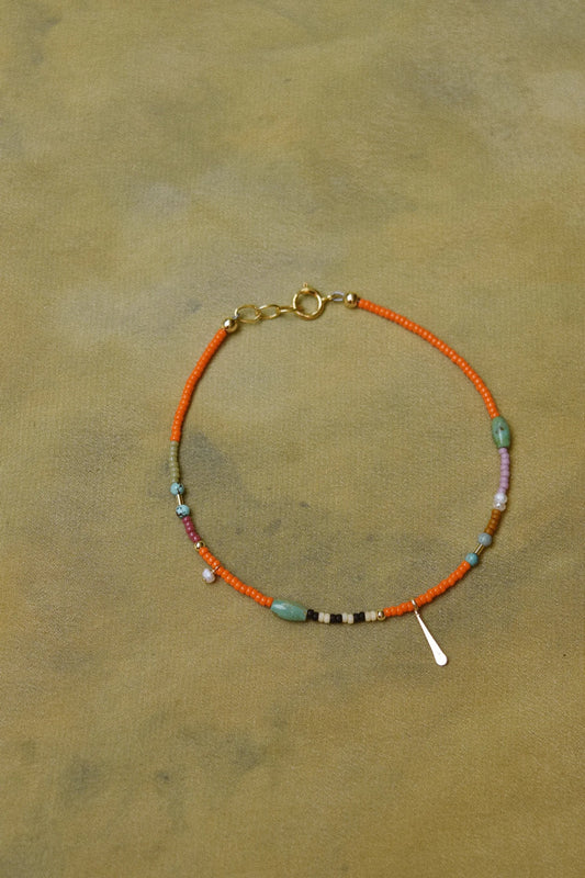 Beaded Bracelet or Anklet- in Orange