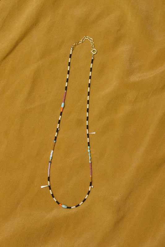 Beaded Necklace- Stripes with Pearls and Turquoise