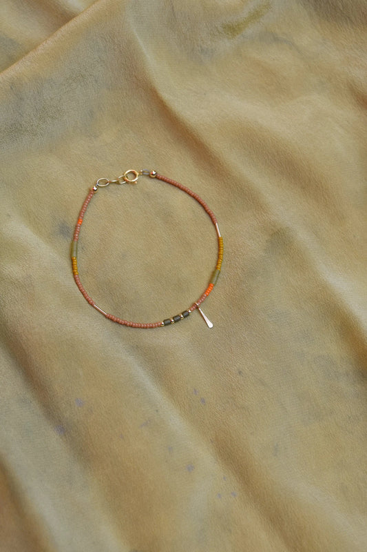 Beaded Bracelet or Anklet- Peach with Jade