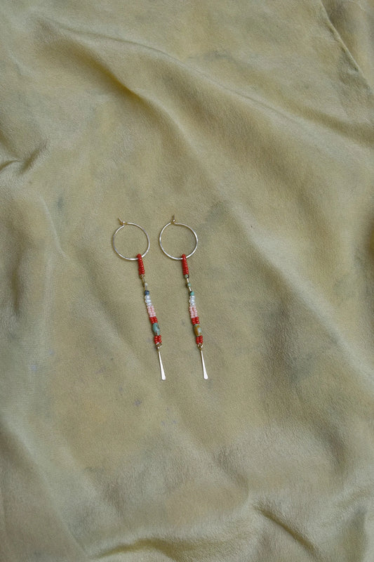 Hoop Earrings- Cherry with Turquoise and Pearls