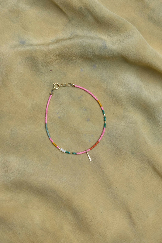 Beaded Bracelet or Anklet- Pink with Malachite