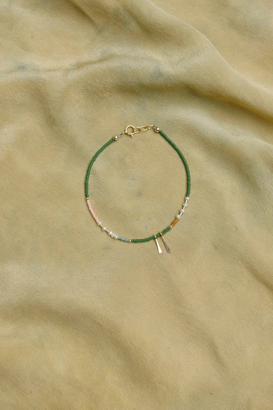 Beaded Bracelet or Anklet- Emerald with Pearls
