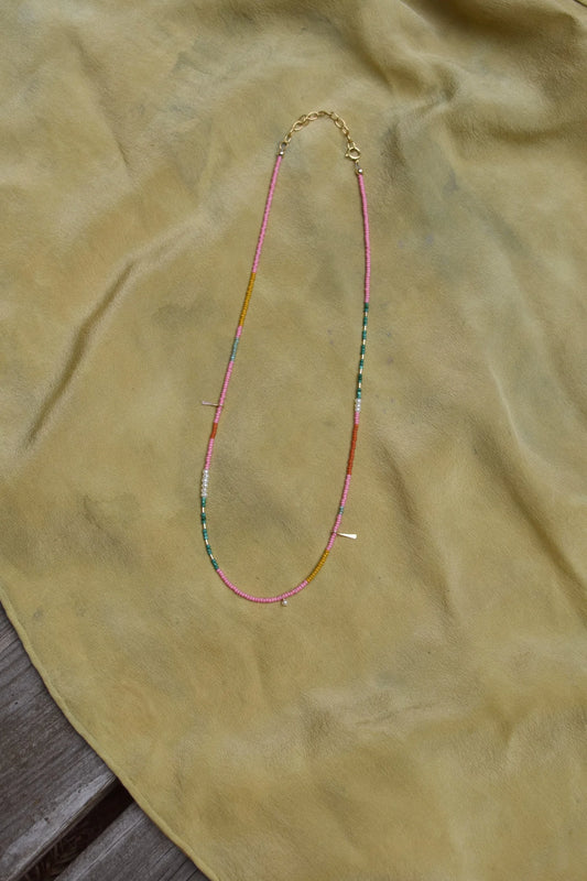 Beaded Necklace- Pink with Malachite