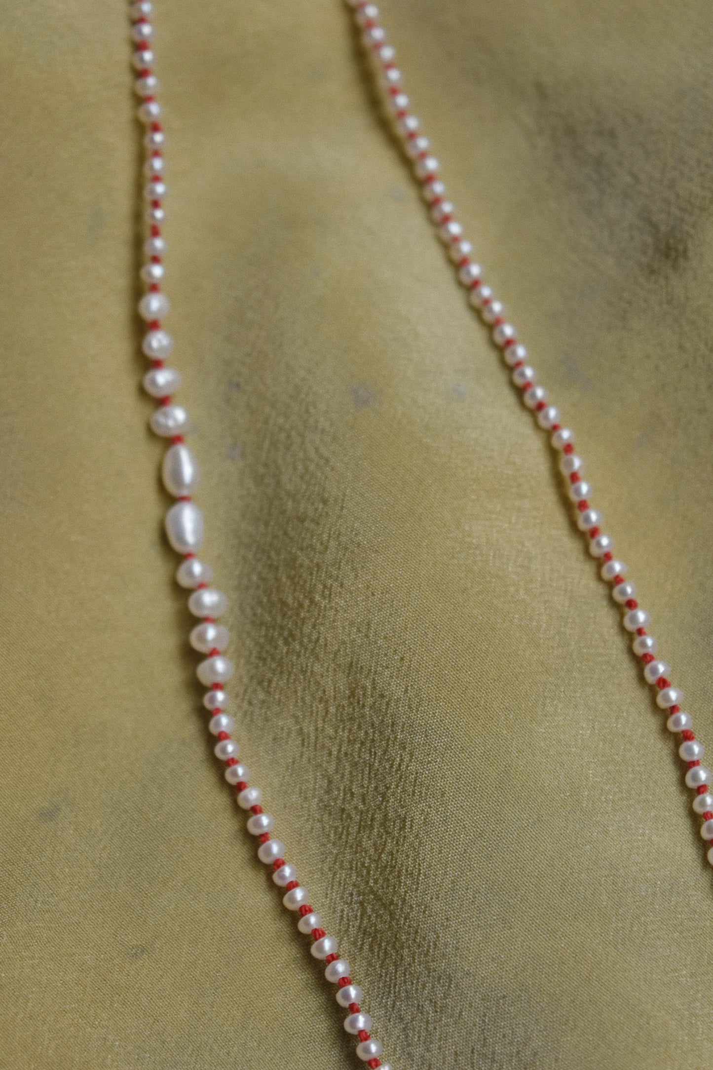 Hand knotted Freshwater Pearl Necklace- Red Thread