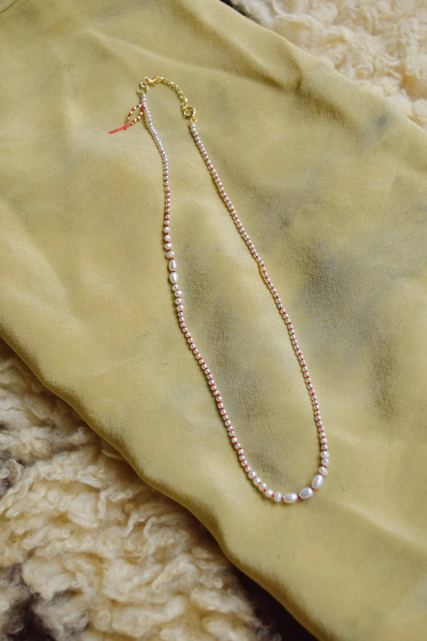 Hand knotted Freshwater Pearl Necklace- Red Thread