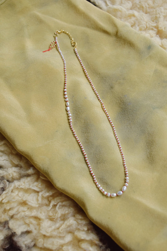Hand knotted Freshwater Pearl Necklace- Red Thread