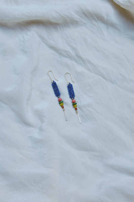 Antique Beaded Earrings- Blue