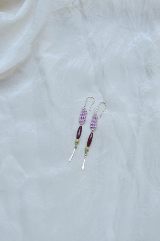 Antique Beaded Earrings-Lilac