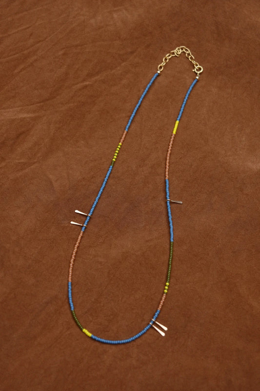 Beaded Necklace- Blue with Gold accents