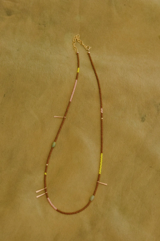 Beaded Necklace- Brown with Turqoise