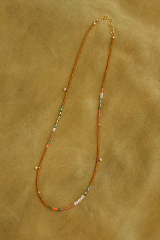 Beaded Necklace- Earth with Turquoise and Pearls