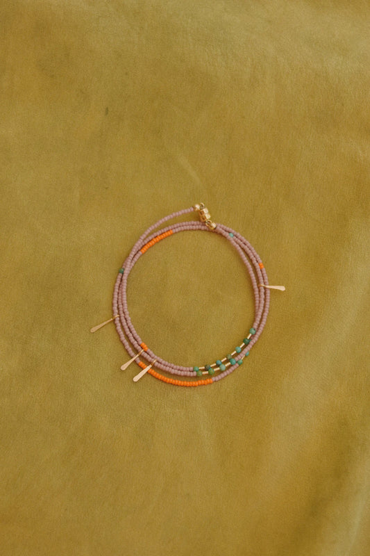 Wrap Bracelet- Lilac and Orange with Turquoise