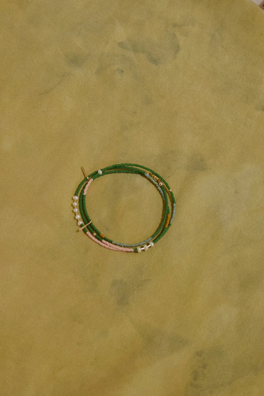 Wrap Bracelet- Emerald with freshwater pearls